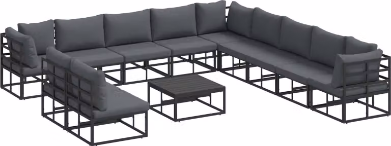 Set Divano da Giardino con cuscino 12 pcs Nero Alluminio