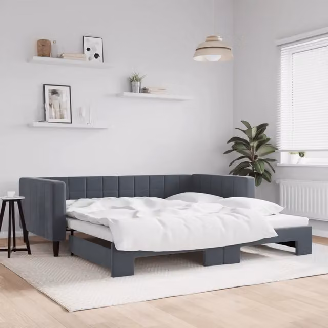 Divano Letto con Letto Estraibile vidaXL in Velluto Grigio per Soggiorno e Camera da Letto L/P/H: 223 x 110 x 68 cm, Letto Estraibile 100 x 200 cm