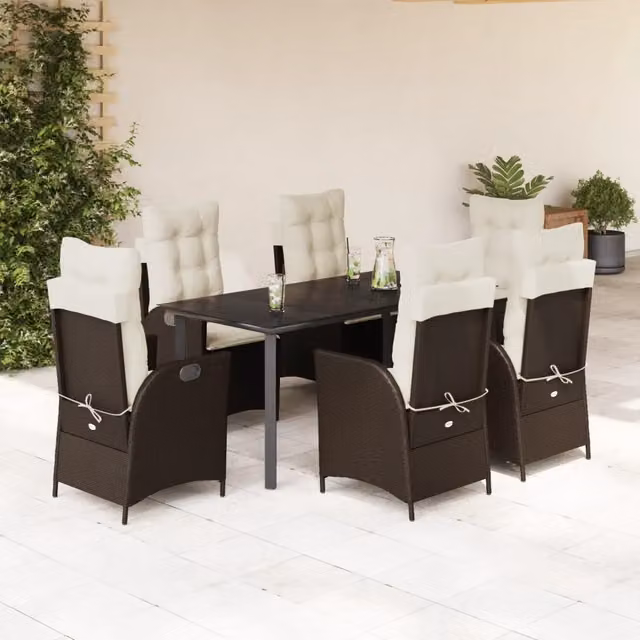Set da Pranzo da Giardino 7pz con Cuscini in Polyrattan Marrone 3213209
