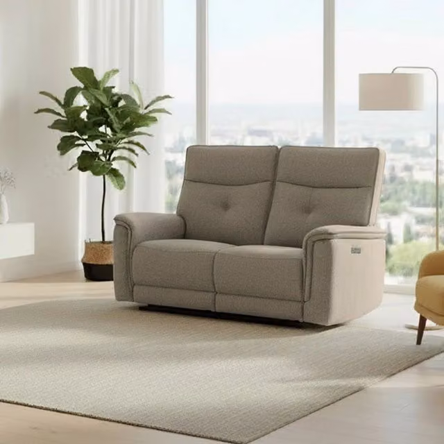 Divano recliner Elysio 2 posti elettrico in tessuto sabbia 157 cm