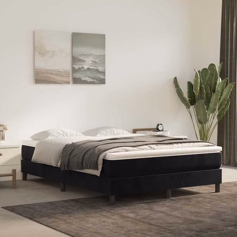vidaXL Letto Ibrido con Giroletto a Molle e Materasso in Velluto Nero, L/P/H: 140 x 190 x 25 cm