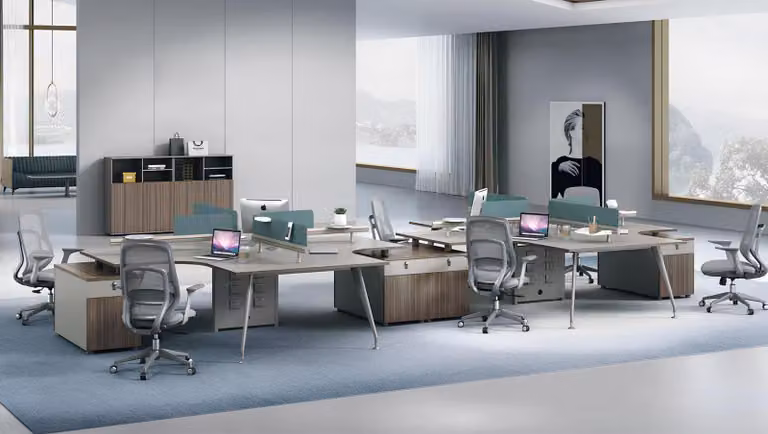 Scrivania angolare beige di design, scrivanie da studio, tavoli in legno