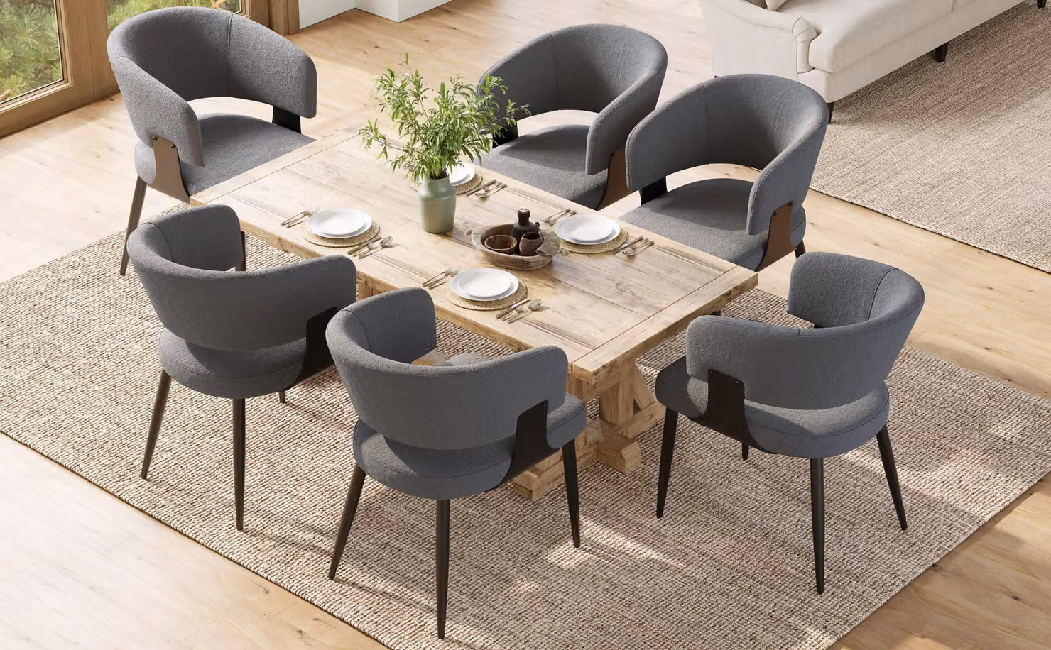 Sweiko Flanella di alta qualità (6 pezzi) Sedia da pranzo Sedia da trucco Tavolino da toilette Sedia ergonomica Sedia leggera Schienale curvo, beige/grigio