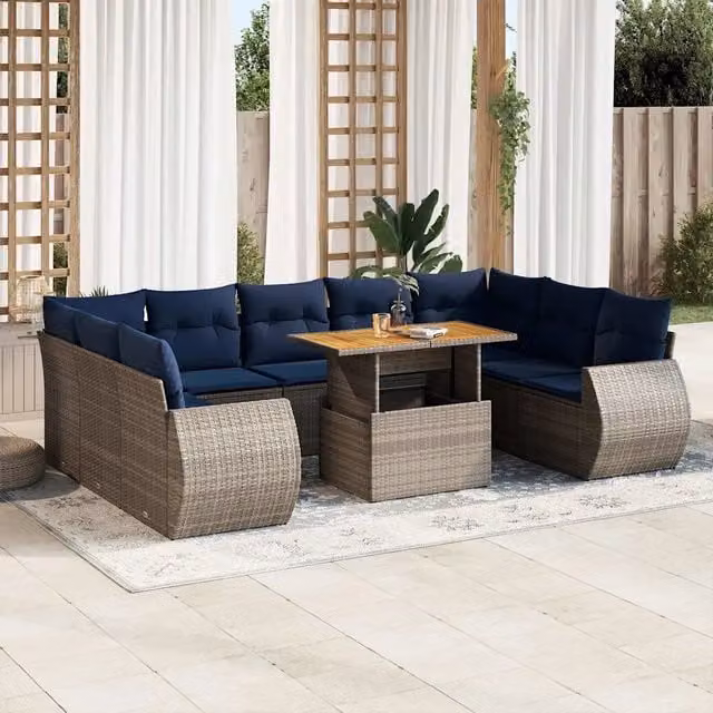 Set Divano da Giardino 10 pz con Cuscini Grigio in Polyrattan 3327309