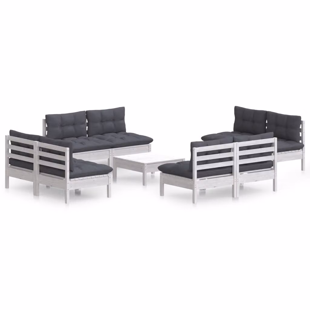 Set Divani da Giardino 9 pz e Cuscini Antracite Legno di Pino
