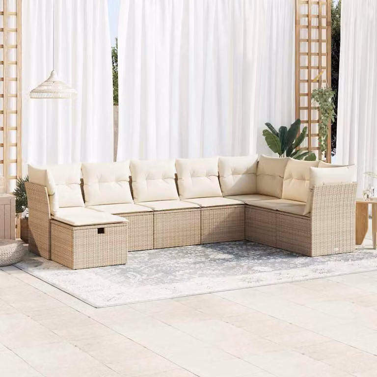 Set Divano da Giardino vidaXL 8 pz a Forma a L con Cuscini Beige e Struttura in Metallo e Polyrattan