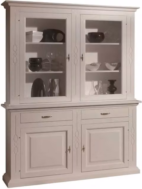 Cristalliera classica shabby chic bianca con ante in vetro e intarsi Mobili 2G L/P/H: 168 x 48 x 222 cm – 1