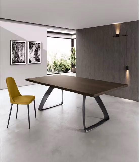 Tavolo fisso moderno Bridge Stones in legno di quercia, L: 200 cm, P: 100 cm, H: 76 cm, marrone e nero – 1