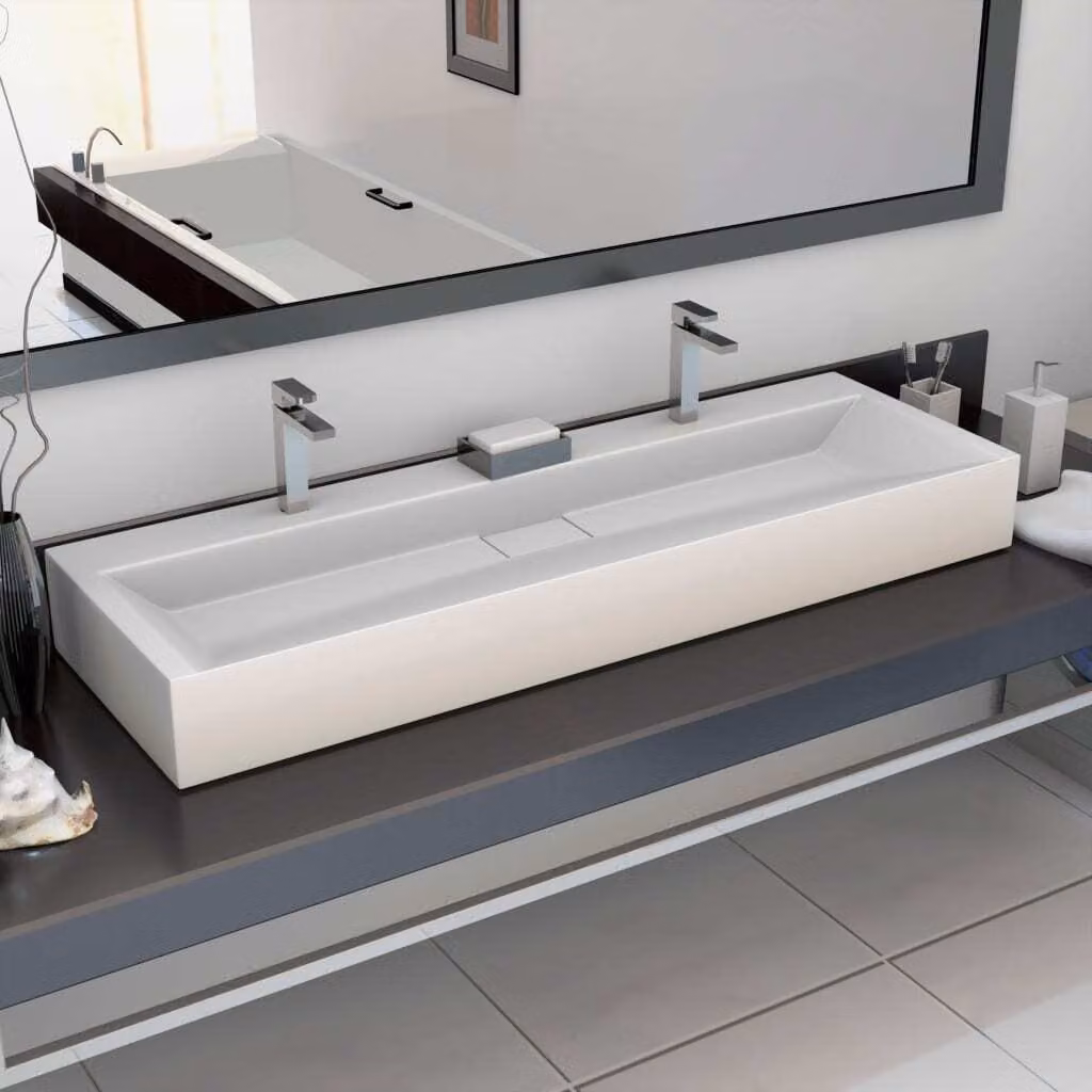 The Living Store Lavabo 120 x 46 x 11 cm Fusione minerale/marmo bianco