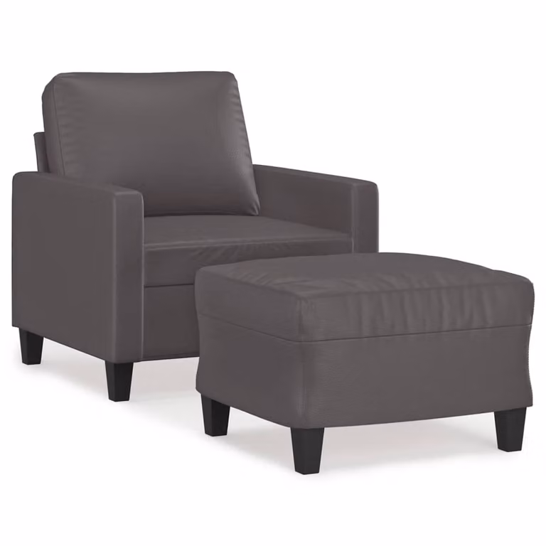 Poltrona con Poggiapiedi Grigio 60 cm in Pelle finta