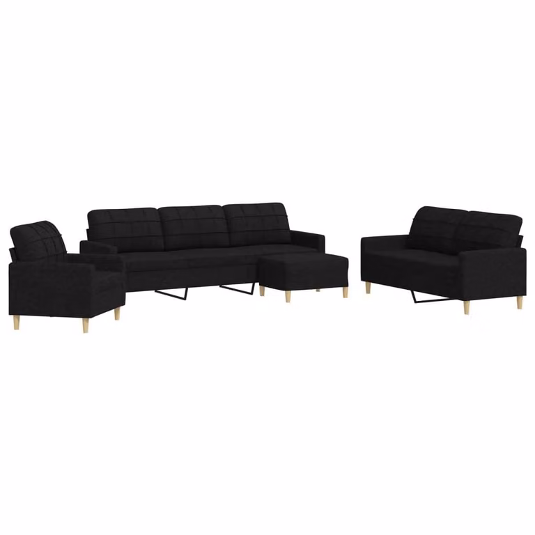 Set di Divani 4 pz con Poggiapiedi Nero in Tessuto