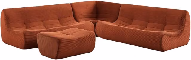 Divano angolare modulare Sweeek in velluto rosso e arancione con poggiapiedi coordinato L/P/H: 250 x 105 x 72 cm – 1