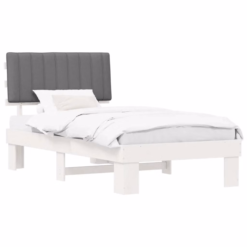 Letto con Testiera Rivestita vidaXL in Legno di Pino e Tessuto Grigio chiaro L/P/H: 200 x 100 x 93 cm – 2