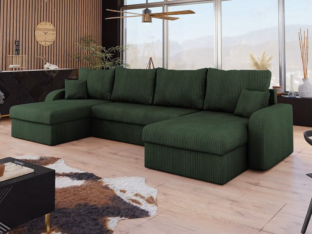 MIRJAN24 Divano angolare Kris U Cord, Elegante divano angolare con box letto e funzione letto, divano letto a U (colore: Poso 15)