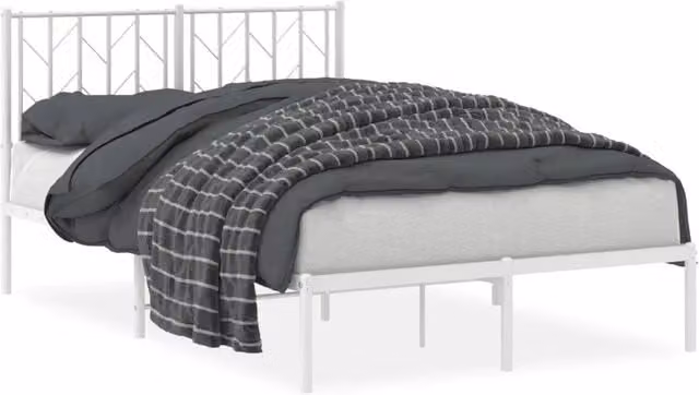 Letto matrimoniale | Letto per adulti | Giroletto con Testiera Metallo Bianco 120x190 cm