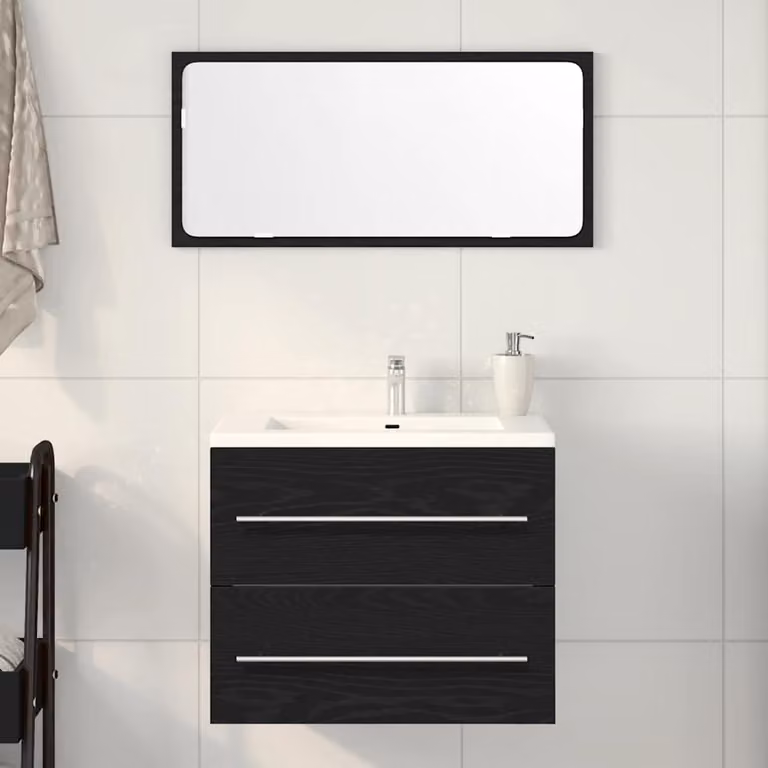 Mobile Lavabo da Bagno vidaXL Rovere Nero con Cassetti e Ante, L/P/H: 60 x 38,5 x 48 cm
