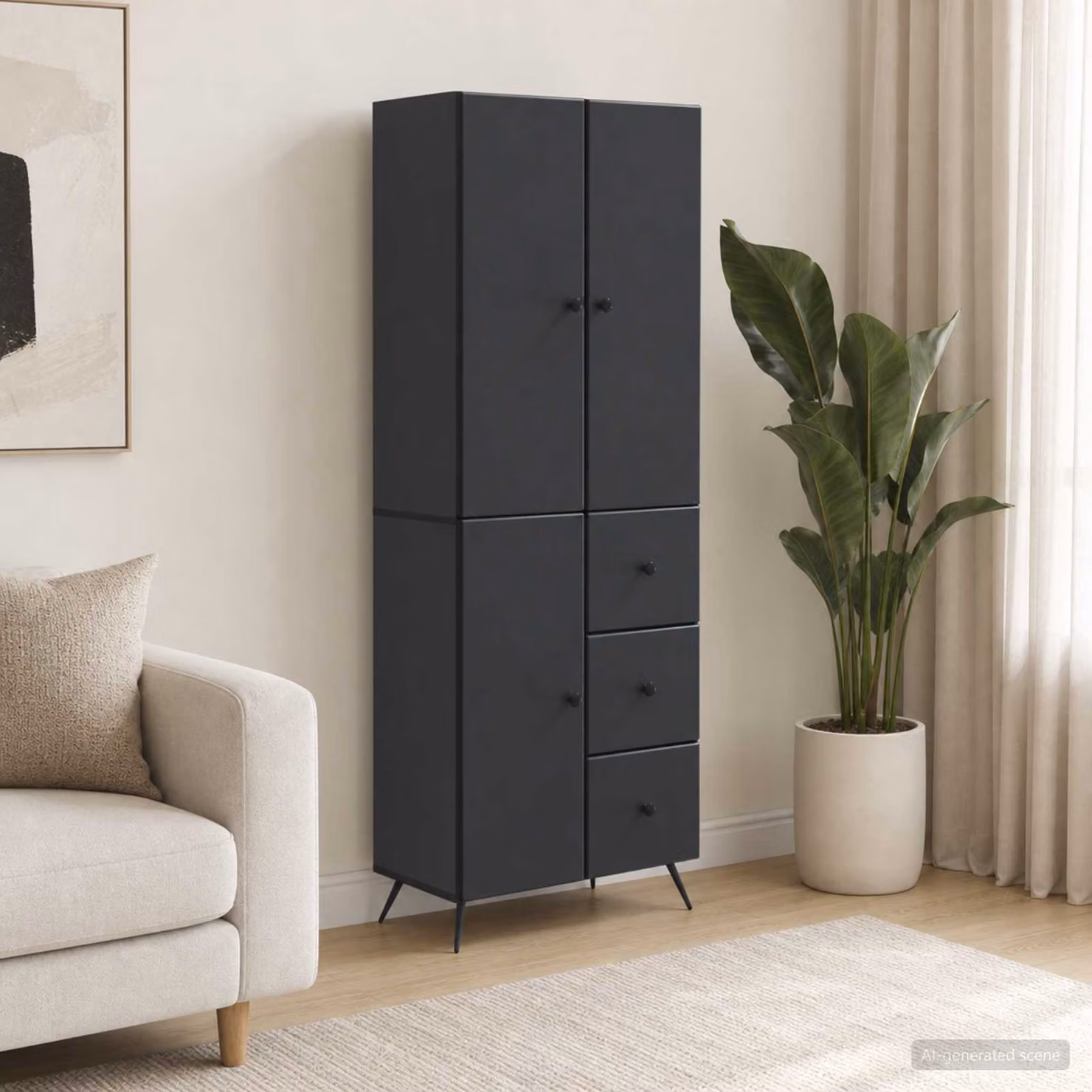 Set di 2 armadi moderni vidaXL in legno nero opaco con ante a battente e ripiani interni L/P/H: 90,0 x 34,5 x 66,0 cm