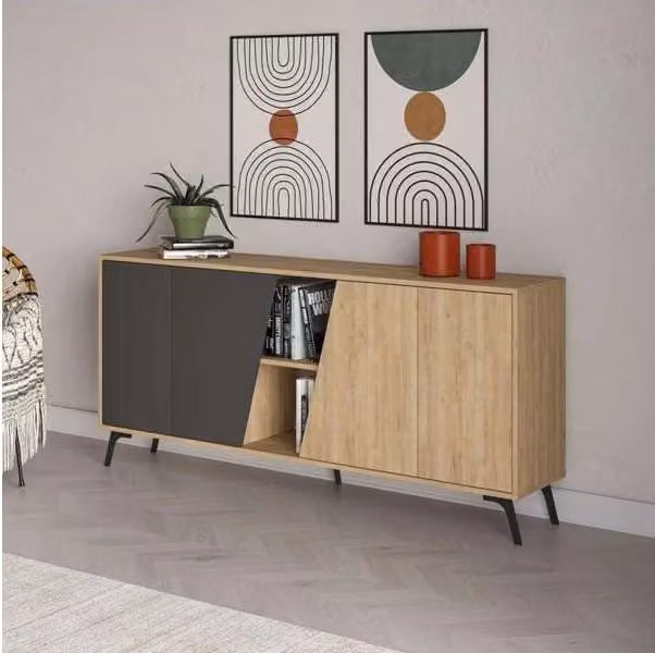 Madia 4 ante Fiona 180x35,6x82H colore rovere e antracite