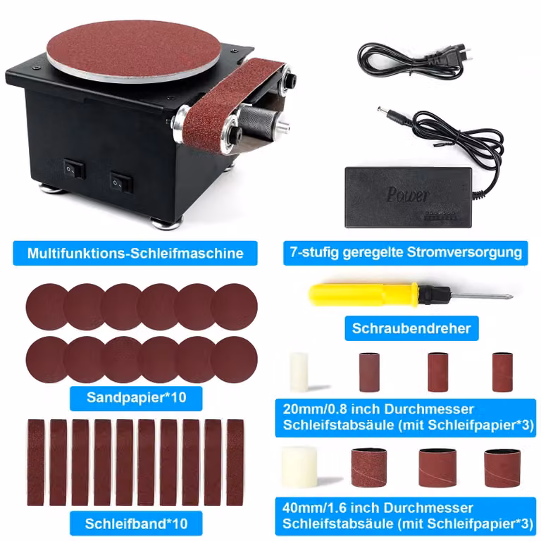 Levigatrice orbitale e a nastro da 15 cm - Levigatrice combinata 2-in-1 - Controllo della velocità a 7 livelli - Motore brushless da 350 W - Include 10 dischi abrasivi e 10 nastri - Adatta per legno e metallo