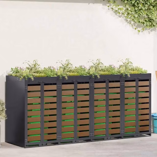 Contenitore per rifiuti vidaXL per 4 bidoni in acciaio colore antracite L: 121,5 cm, P: 77,5 cm, H: 272,0 cm