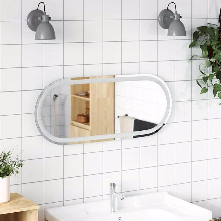 Specchio da bagno ovale con luce LED vidaXL, Argento, L: 90 cm, P: 40 cm