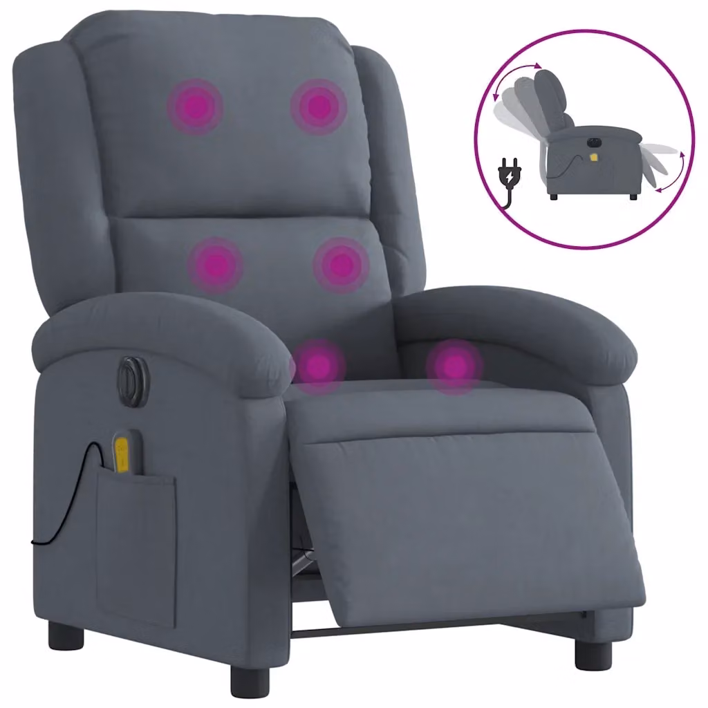 Poltrona Reclinante Elettrica vidaXL in Velluto Grigio con Braccioli per il Relax in Soggiorno – 2