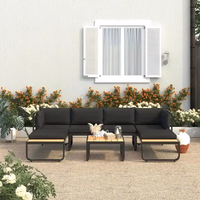 Set Divano da Giardino ad Angolo vidaXL in Alluminio e WPC con Cuscini e Tavolino, 4 Pezzi – 1