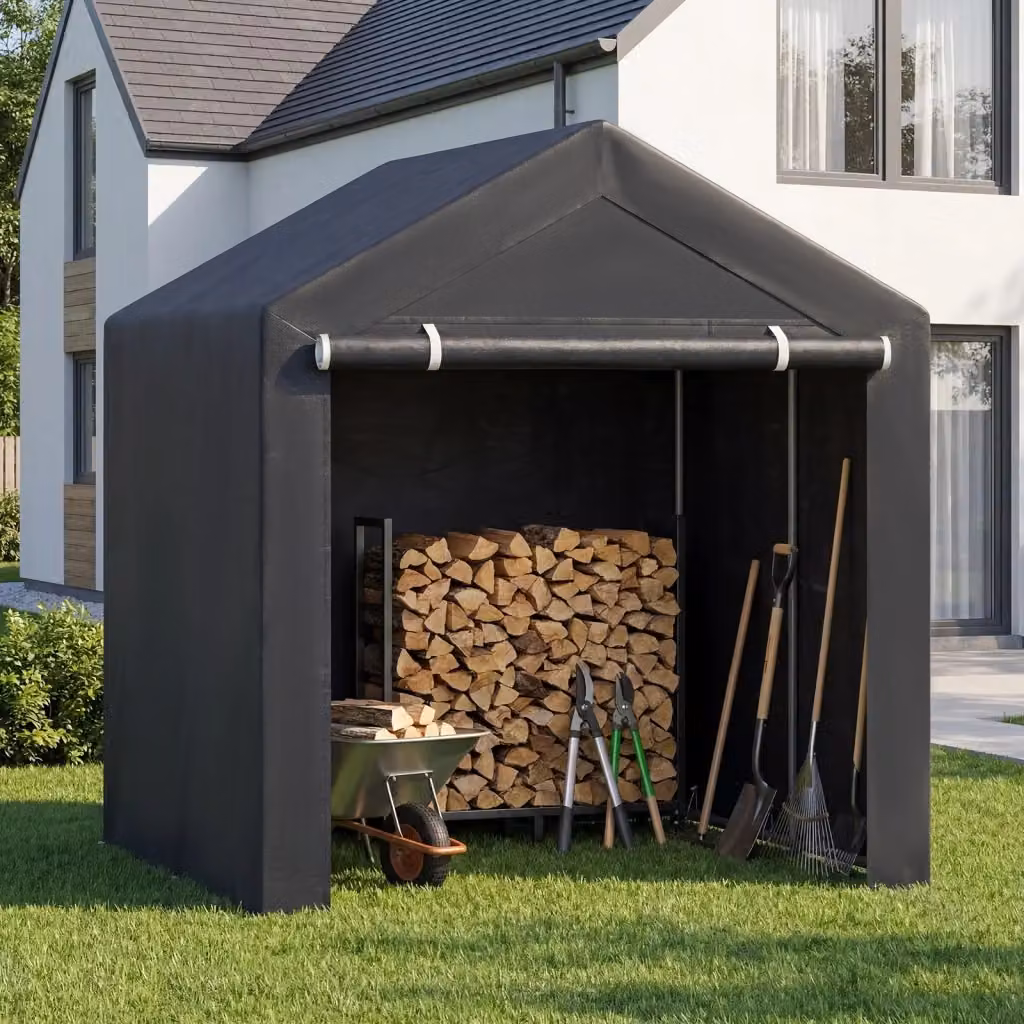 Capanno da giardino impermeabile in acciaio galvanizzato nero con tetto spiovente e porta avvolgibile per biciclette, moto e legna L: 220 cm, P: 160 cm, H: 174 cm – 2