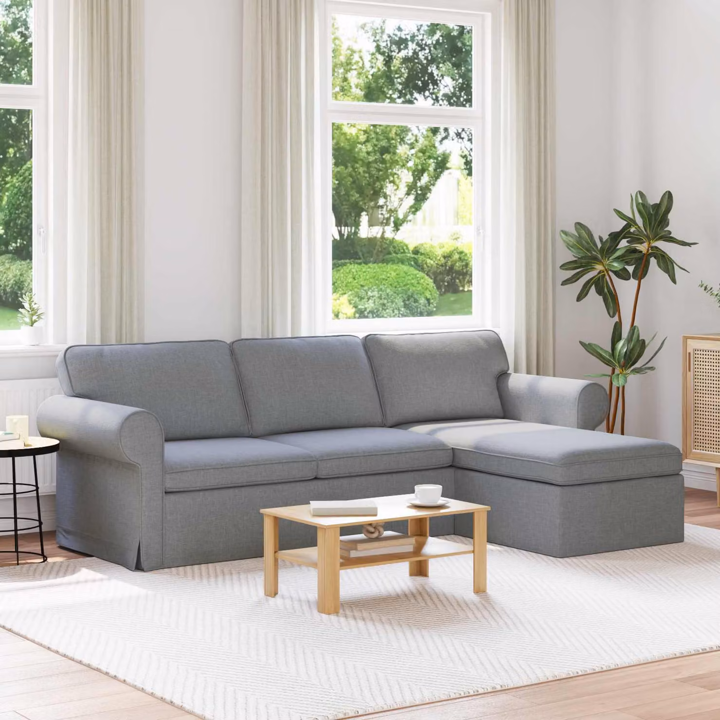 vidaXL Divano ad angolo moderno in tessuto grigio e nero L/P/H: 245 x 138 x 80 cm – 1