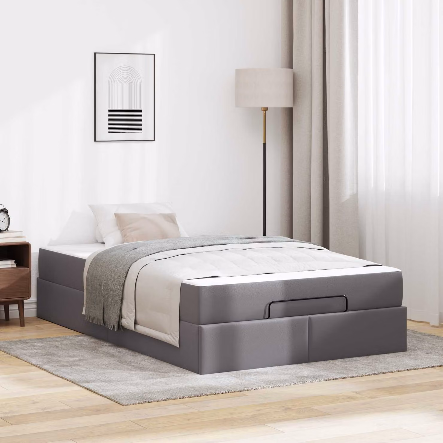 Set letto vidaXL con materasso in schiuma, colore grigio, L 120 x P 76,7 x H 43,5 cm – 1