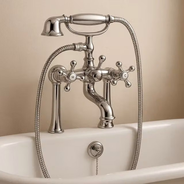 Rubinetto vasca esterno con colonnette altecon doccia - serie liberty