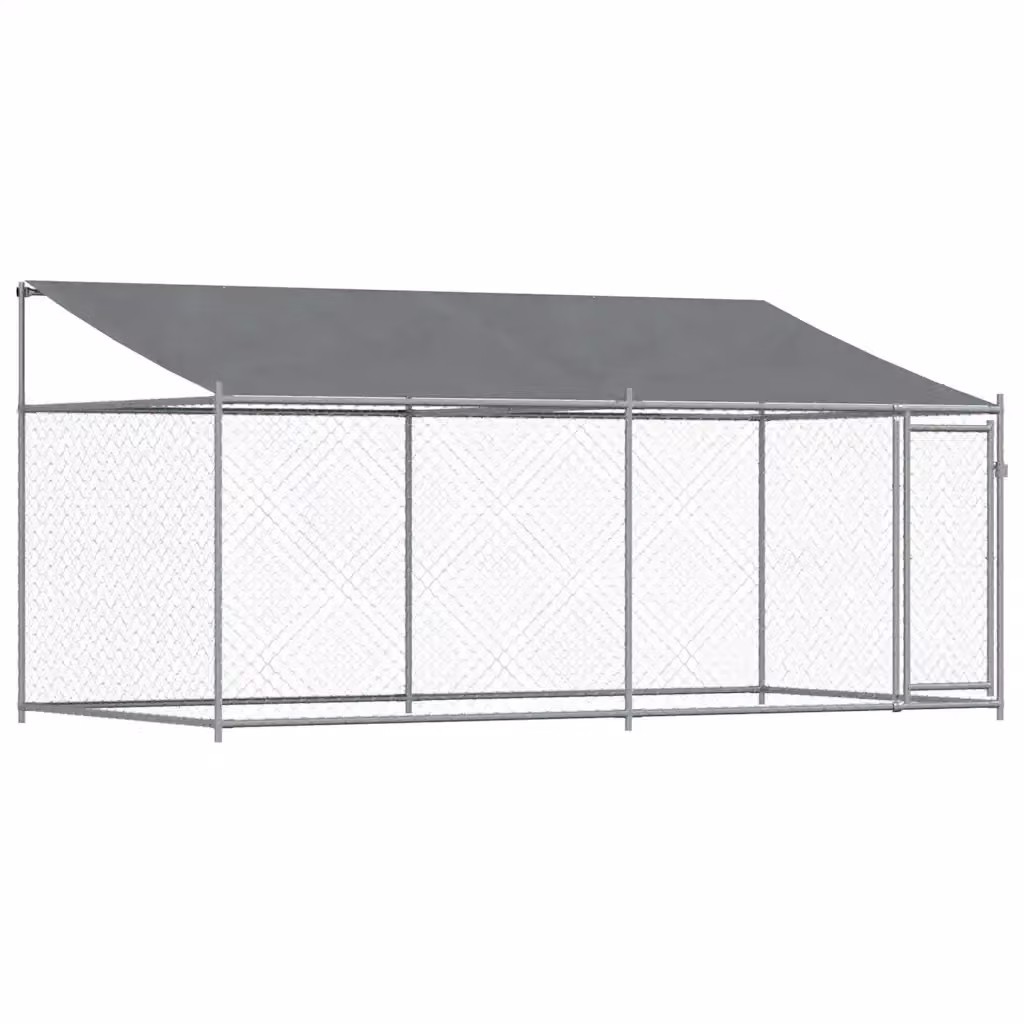 Gabbia per cani vidaXL in acciaio zincato con tetto e porta, colore grigio, L/P/H: 4 x 2 x 2 m – 2