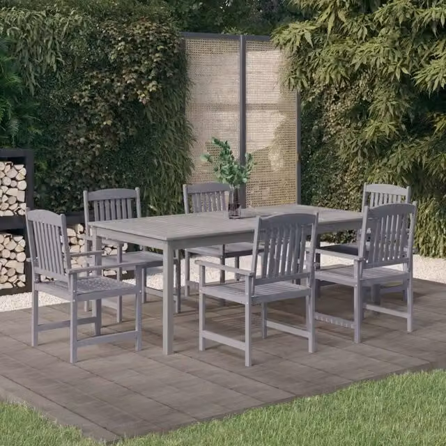 Set da Pranzo da Giardino 7 pz Legno Massello di Acacia Grigio 3098682