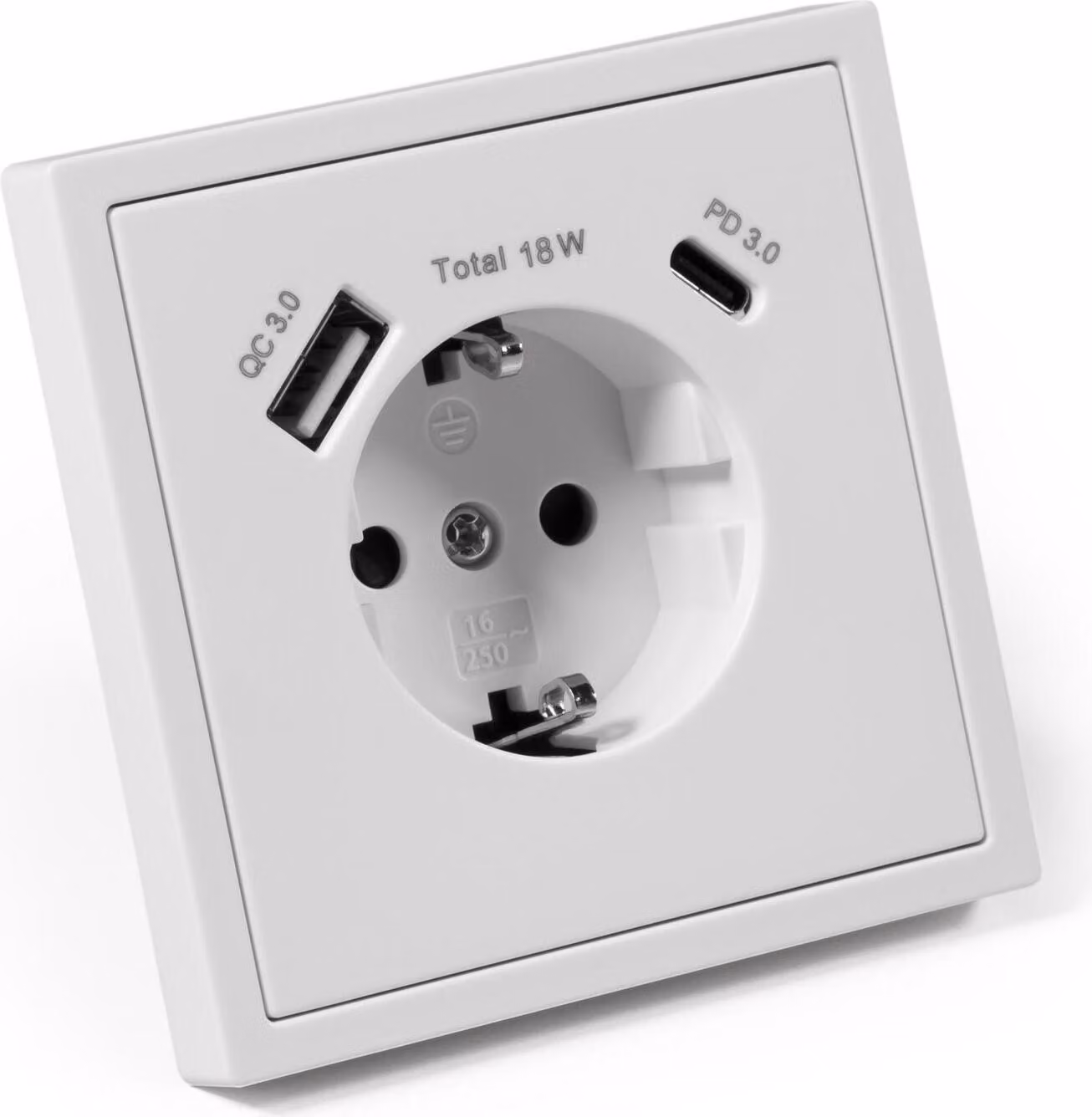 Presa di corrente con contatto di terra McPower ''Shallow'' 1x USB-C - 18W Quickcharge - 1x USB-A bianco