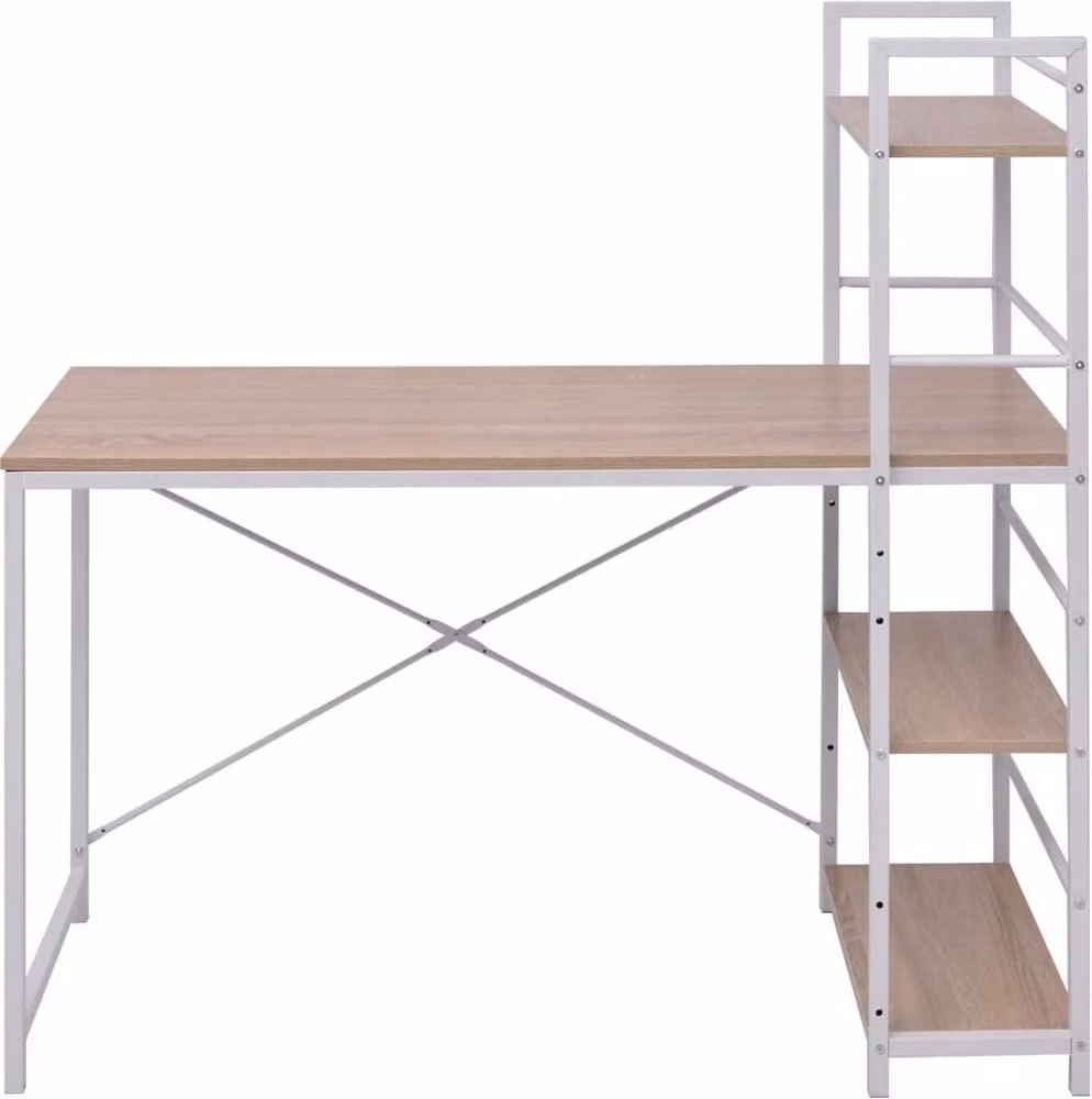 Scrivania con Libreria a 4 Livelli Rovere