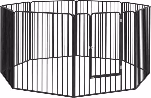 Box per cani modulabile da interno ed esterno in metallo nero con 8 pannelli e 9 picchetti, L/P/H: 164 x 164 x 100 cm – 1