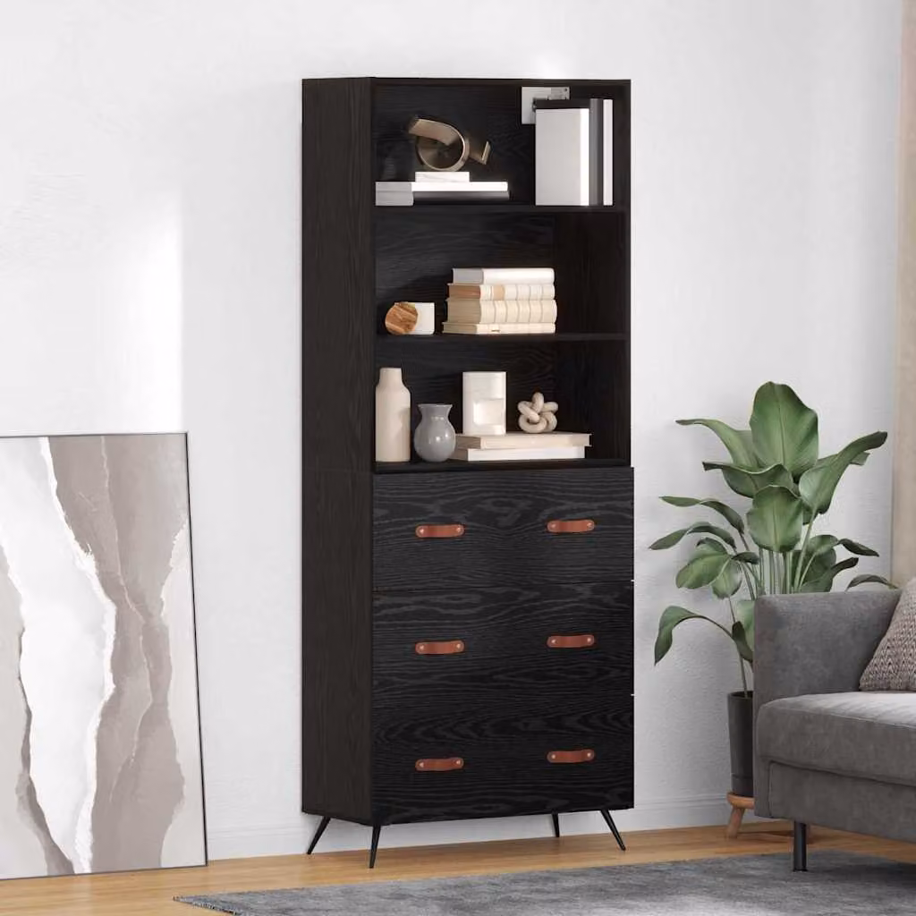 Credenza moderna vidaXL in legno MDF nero, L: 69,5 cm, P: 34 cm, H: 180 cm