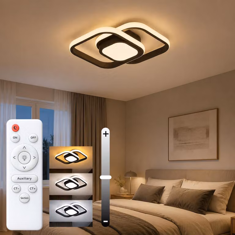 Lampada da soffitto a LED da 42W, colore nero, diametro 30 cm. Lampada da soffitto moderna con telecomando, dimmerabile da 3000 a 6500K, con 3 temperature di colore, funzione luce notturna e tecnologia senza sfarfallio
