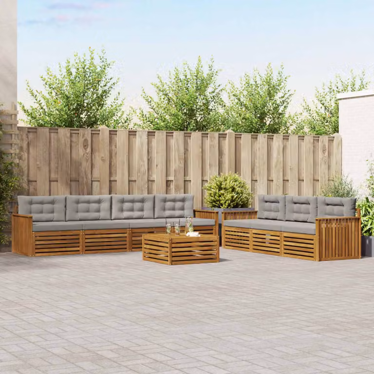 Set di divani da esterno vidaXL 8 pz in legno di acacia con cuscini, colore marrone e grigio