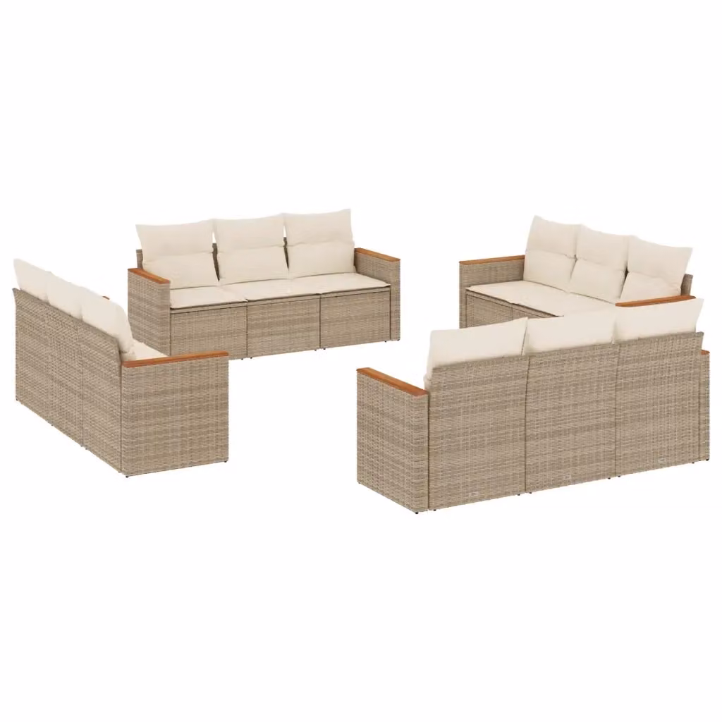 Set di Divani da Giardino vidaXL 12 Pezzi a Forma di U con Cuscini Beige e Struttura in Metallo e Polyrattan – 2