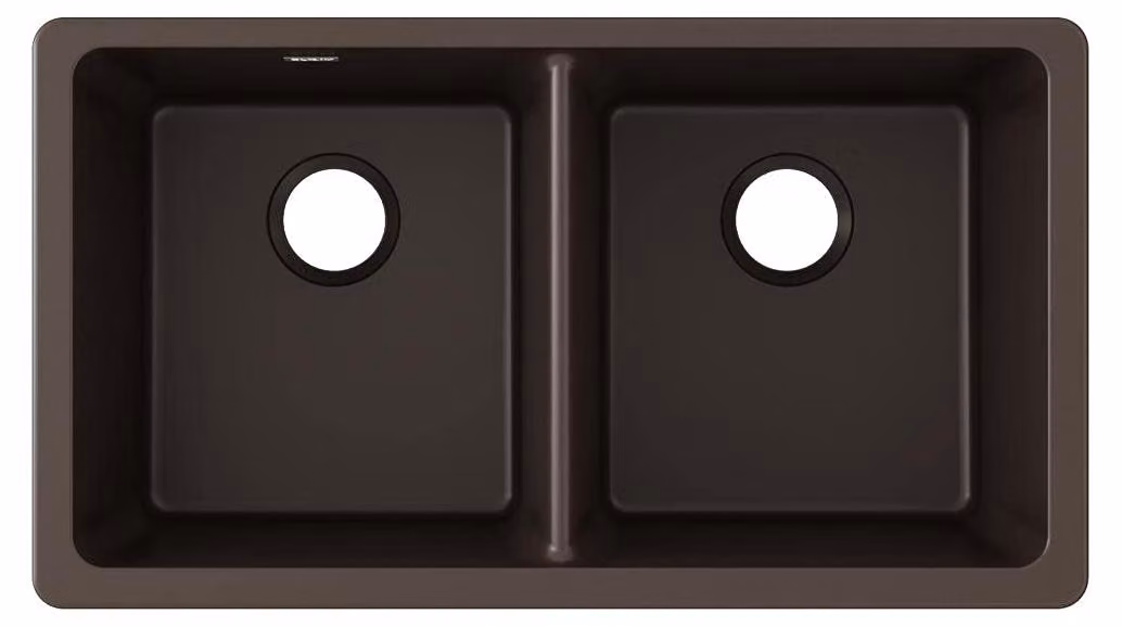 Lavello da incasso in granito composito, doppio vano, colore moka, dimensioni 33x18 pollici