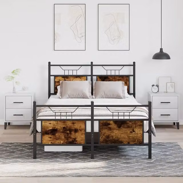 Struttura Letto Giroletto Design Mania in Rovere Fumo e Metallo, L/P/H: 200 x 120 x 76,7 cm – 1