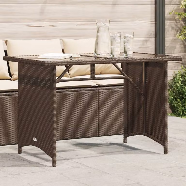 Maison Exclusive - Tavolo da giardino con piano in vetro marrone 110x68x70 cm Poly Rattan