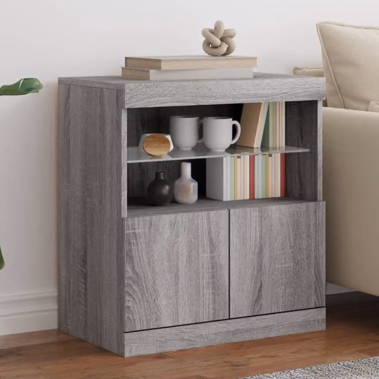 Credenza moderna vidaXL con luci LED in legno Grigio Sonoma L: 60 cm, P: 37 cm, H: 67 cm
