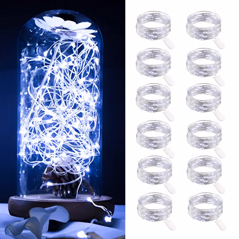 Confezione da 12 luci a LED, 20 luci, bianco freddo, 2 metri, grado di protezione IP65