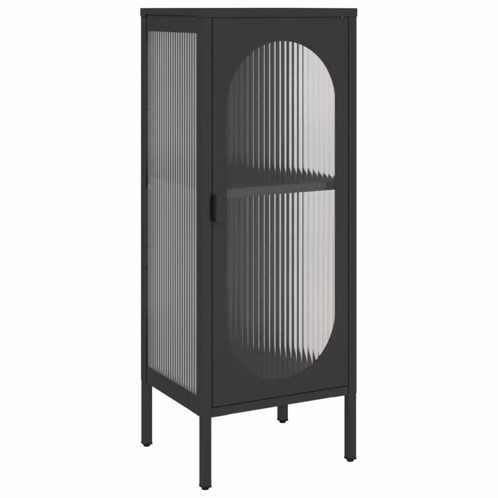 Credenza Nera 40x35x105 cm Vetro e Acciaio