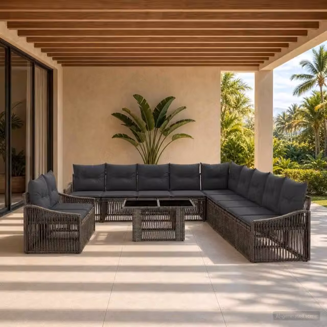 Set Divano da Giardino vidaXL 12 Pezzi a Forma di U in Polyrattan Grigio e Antracite con Tavolino e Cuscini