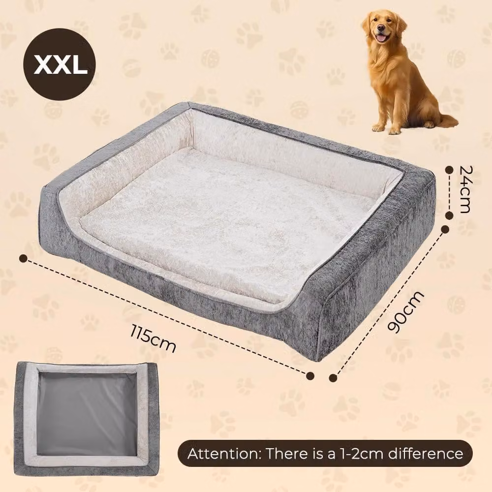 Cuccia per cani - Divano per cani di grandi dimensioni (XXL) - 115 x 90 x 24 cm - Tessuto in pile corallo - Impermeabile - Lavabile in lavatrice - Fondo antiscivolo - Grigio