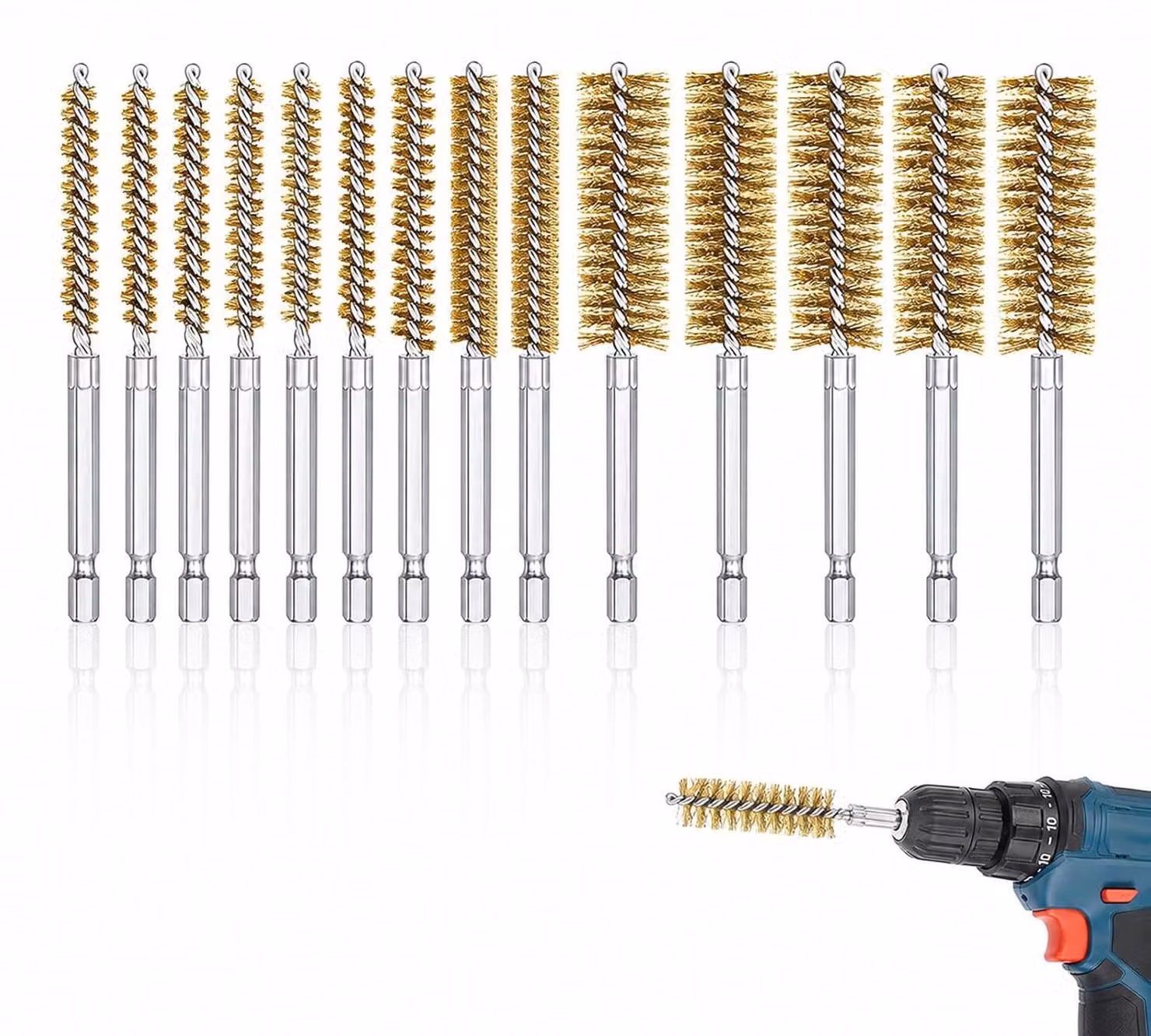 Set di spazzole in ottone, 14 pezzi, da 8 a 25 mm, con attacco esagonale da 1/4 di pollice, per la lucidatura