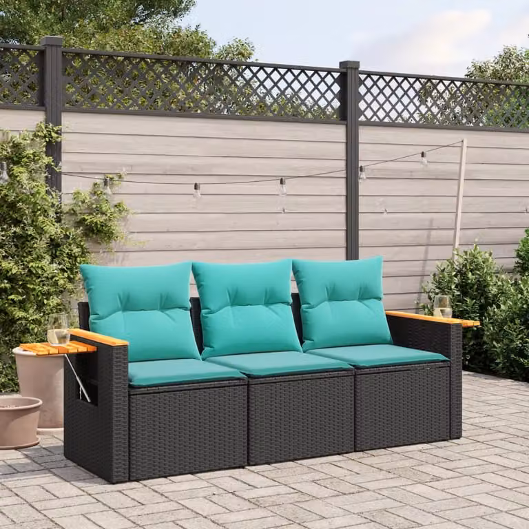 Maison Exclusive - Set Divani da Giardino 3 pz con Cuscini in Polyrattan Nero